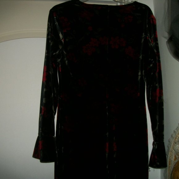 ROMANCE ROSES VINTAGE STRETCH VELVETEEN ROSES STEAMPUNK DRESS M - Picture 5 of 5